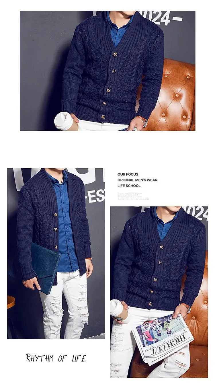Men's 2020 autumn and winter sweater knit cardigan sweater Korean version of the lapel thick sweater coat sweater men Men Men's 2020 autumn and winter sweater knit cardigan sweater Korean version of the lapel thick sweater coat sweater men Men