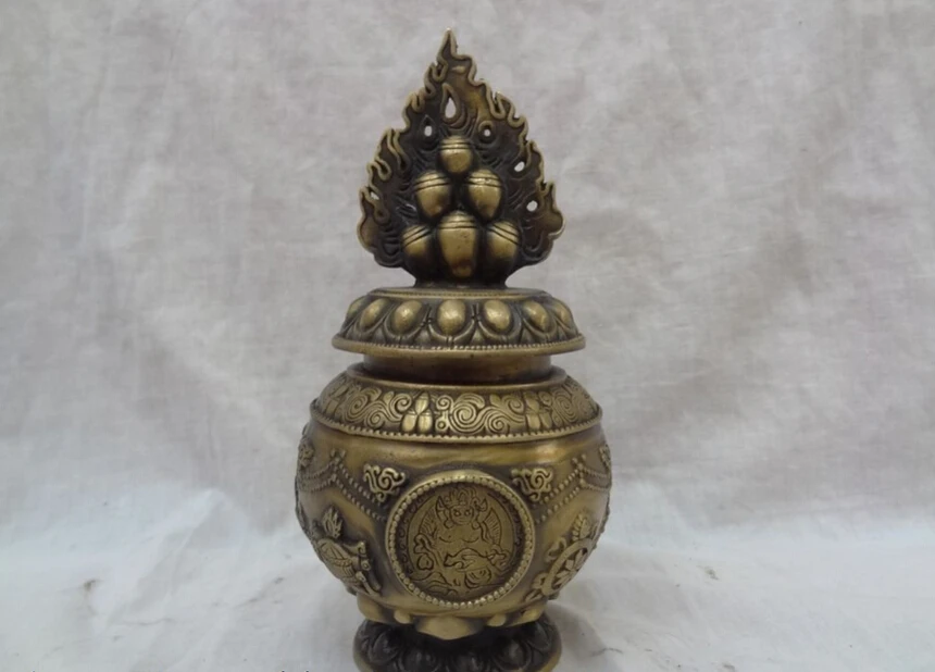 song voge gem S4319 8" Tibet Pure Bronze Buddhism 8 Auspicious Symbol Statue Style Box Pot Holder
song voge gem S4319 8" Tibet Pure Bronze Buddhism 8 Auspicious Symbol Statue Style Box Pot Holder