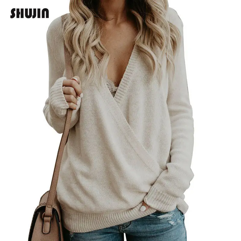 SHUJIN Autumn Winter Sexy V-Neck Women Sweaters New Pullover Casual Long Sleeve Knitted Sweater Female Loose Jumpers Plus Size 
SHUJIN Autumn Winter Sexy V-Neck Women Sweaters New Pullover Casual Long Sleeve Knitted Sweater Female Loose Jumpers Plus Size
