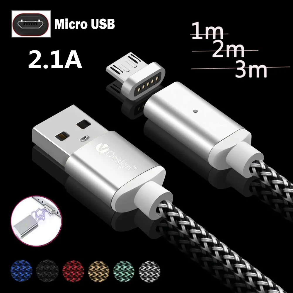

1M-3M 2.1A Fast Charging Magnetic Micro USB Adapter Charger Data Sync Cable For Samsung Galaxy S3 S4 S6 S7 Note 5 4 2 LG Android