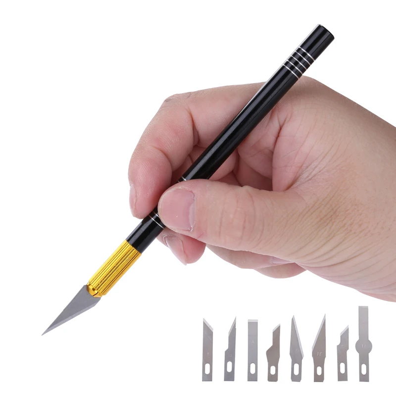 10pcs/lot Precision Hobby Knife Stainless Steel Blades DIY Carving Knife for Craft Artwork Wood Model PCB Repair Tools
10pcs/lot Precision Hobby Knife Stainless Steel Blades DIY Carving Knife for Craft Artwork Wood Model PCB Repair Tools