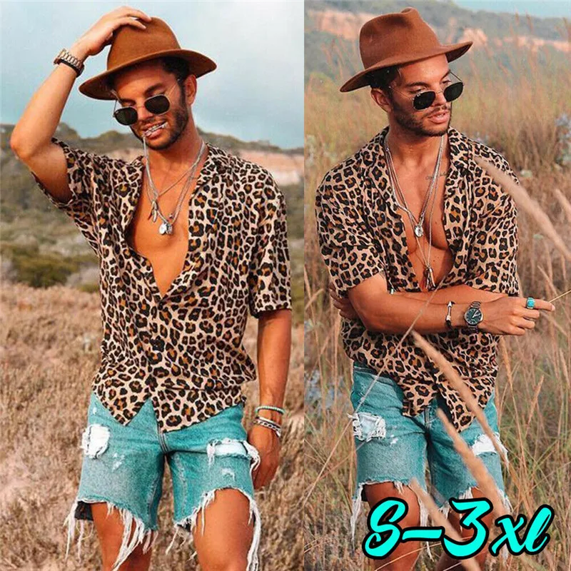 2019 New Fashion Men's Summer Short-Sleeved Shirts Casual Men Loose Leopard Button Shirts V-Neck Cotton Men Shirts S-3XL 
2019 New Fashion Men's Summer Short-Sleeved Shirts Casual Men Loose Leopard Button Shirts V-Neck Cotton Men Shirts S-3XL