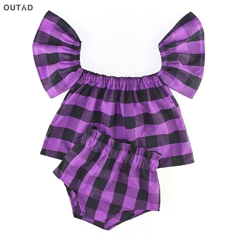 2PCS Baby Girl Summer Clothes Set Purple & Black Plaid Tops + Shorts Off Shoulder Strapless Set Newborn Fashion Clothes Suit
2PCS Baby Girl Summer Clothes Set Purple & Black Plaid Tops + Shorts Off Shoulder Strapless Set Newborn Fashion Clothes Suit