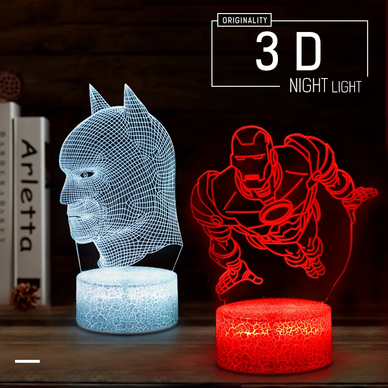 3D LED Touch Night Lamp Super Hero Decorative Lamps Batman Iron Man Table Decor Lights 7 Color Light USB/Battery Operated Lamp
3D LED Touch Night Lamp Super Hero Decorative Lamps Batman Iron Man Table Decor Lights 7 Color Light USB/Battery Operated Lamp