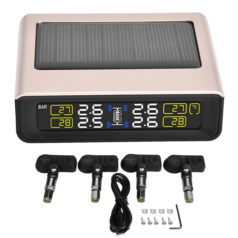 Solar TPMS Tire Pressure Monitoring System LCD Monitor Wireless with 4 Internal Sensors Predicting Air Leakage Fuel-saving New
Solar TPMS Tire Pressure Monitoring System LCD Monitor Wireless with 4 Internal Sensors Predicting Air Leakage Fuel-saving New