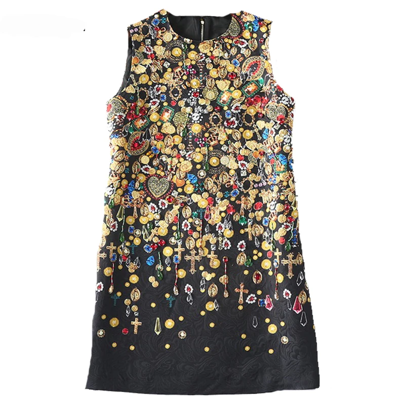 New Arrival Vintage Jacquard Jewelry Printed Beaded Sleeveless Dress Women's Dress 170305LU01
New Arrival Vintage Jacquard Jewelry Printed Beaded Sleeveless Dress Women's Dress 170305LU01