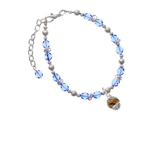Goldtone Wide Translucent Tiger Print Spinner Light Blue Beaded Bracelet