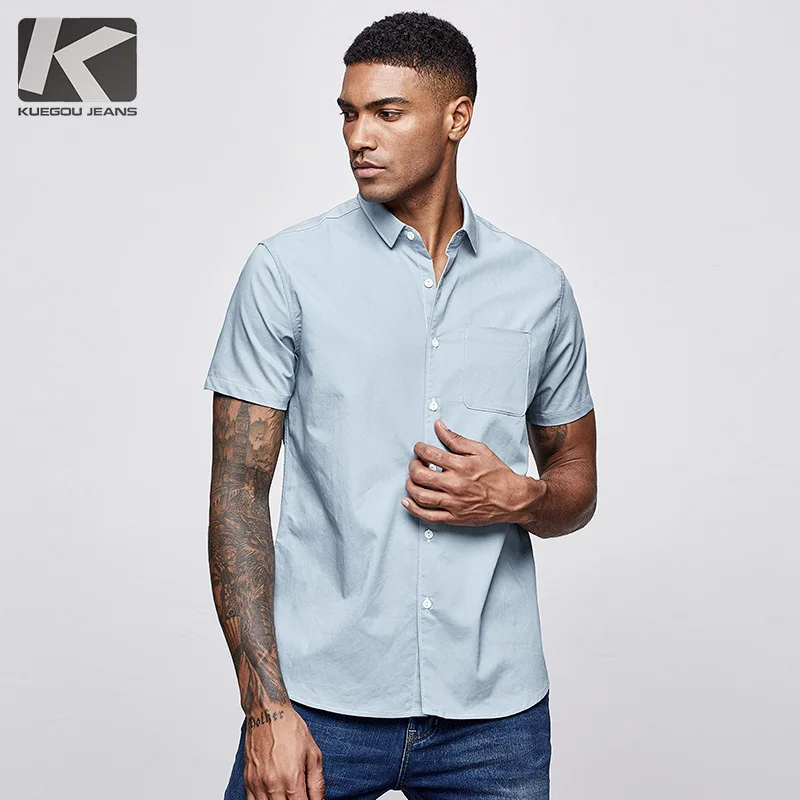 KUEGOU 2019 Summer Cotton Solid Gray White Shirt Men Dress Casual Slim Fit Short Sleeve Streetwear For Blouse Men Fashions 8816
KUEGOU 2019 Summer Cotton Solid Gray White Shirt Men Dress Casual Slim Fit Short Sleeve Streetwear For Blouse Men Fashions 8816