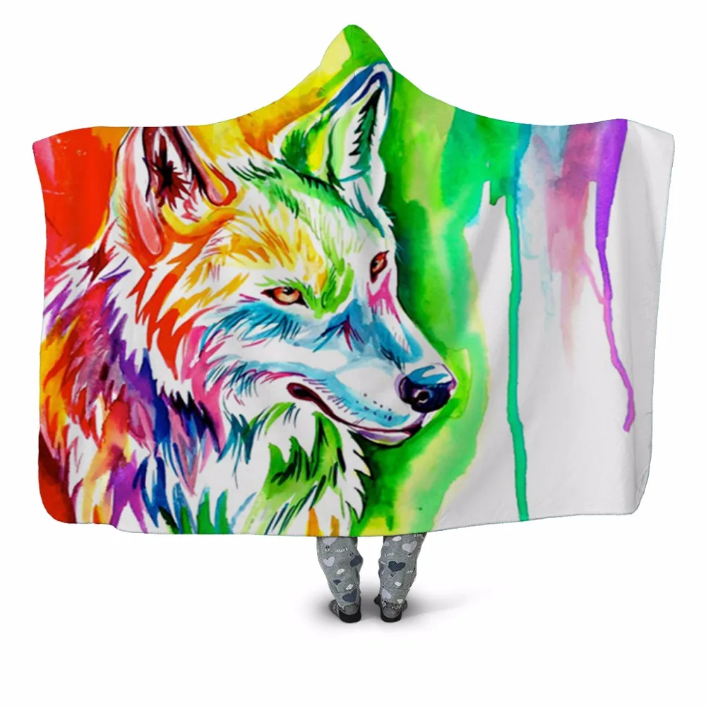 Одеяло с капюшоном и 3D-принтом волка покрывало для дивана дорожное молодежное