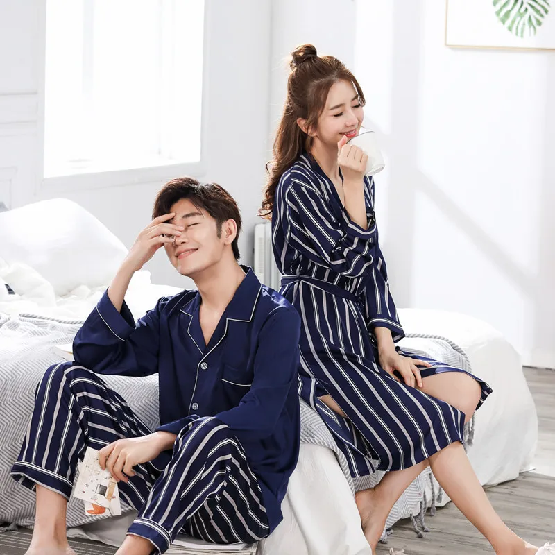 Couple Pajamas 2019 Spring and Autumn Simulation Silk Suit Ice Silk Stripe Strap Pajamas Set
Couple Pajamas 2019 Spring and Autumn Simulation Silk Suit Ice Silk Stripe Strap Pajamas Set