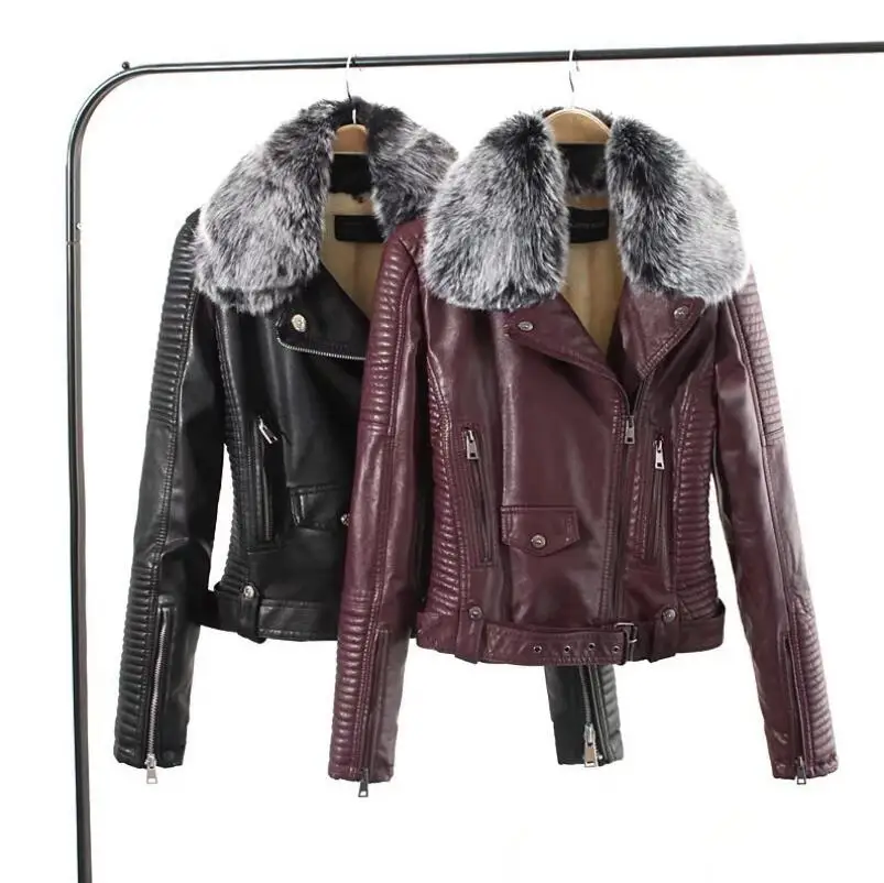 Slim short warm ladies winter pu biker coat zipper with fur collar black thick jaqueta de couro leather jacket women
Slim short warm ladies winter pu biker coat zipper with fur collar black thick jaqueta de couro leather jacket women