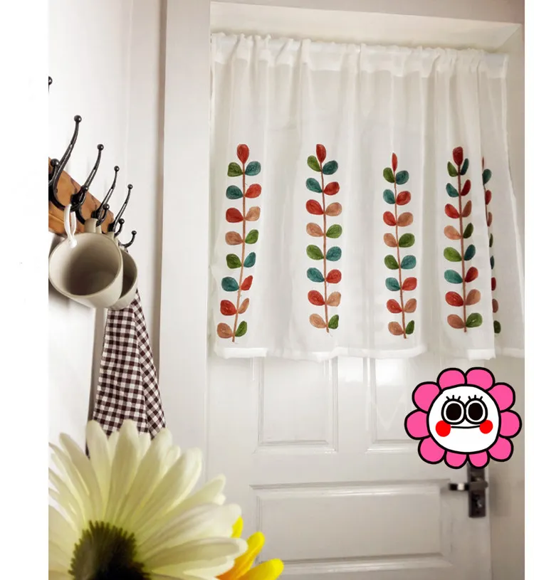 Image British Half curtain Embroidered Window Valance Customize Light Shading Curtain for Kitchen Cabinet Door