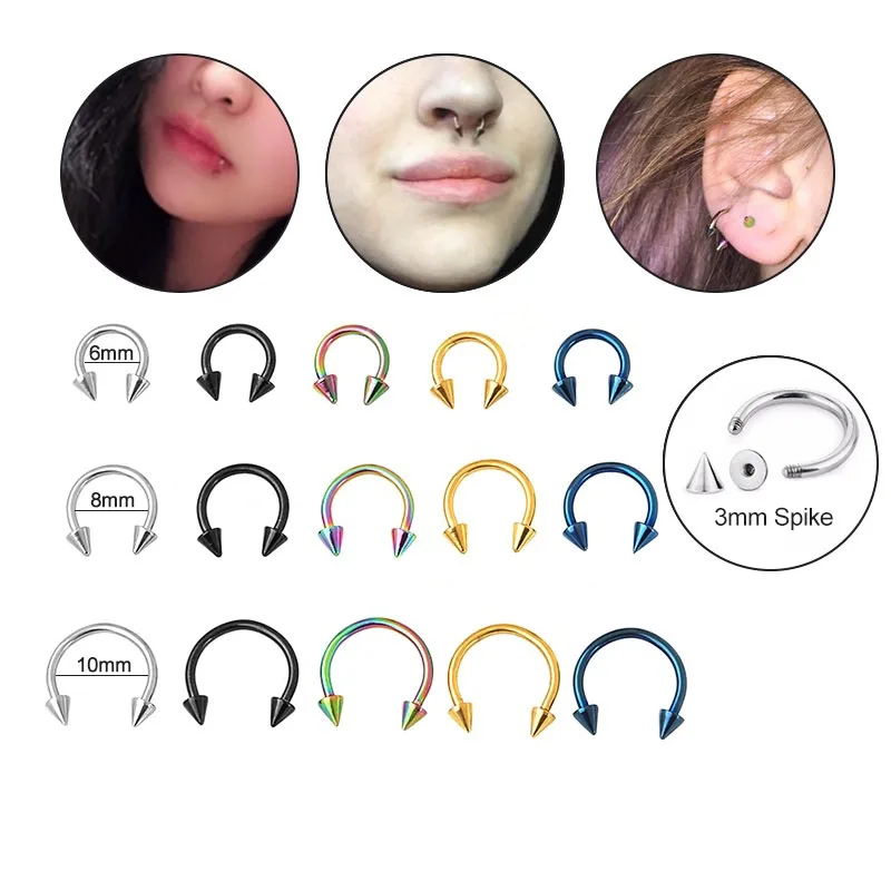 Sellsets 5pcs 6/8/10mm 16g Surgical Steel Spike Circular Barbell Horseshoe Lip Nose Piercing Septum Ring Helix Cartilage Earring
Sellsets 5pcs 6/8/10mm 16g Surgical Steel Spike Circular Barbell Horseshoe Lip Nose Piercing Septum Ring Helix Cartilage Earring