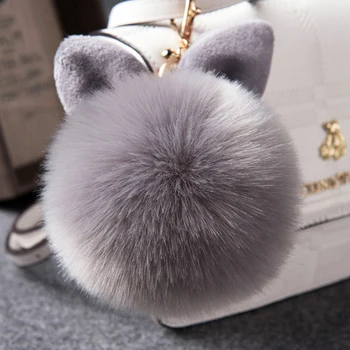 Prelife Memory Cute Fluffy Ear Fur Ball Key Chain Women