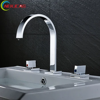Dual Handle Basin Faucet Chrome Fission Basin Faucet Dual Handle Three Holes Widespread Faucet 
Dual Handle Basin Faucet Chrome Fission Basin Faucet Dual Handle Three Holes Widespread Faucet