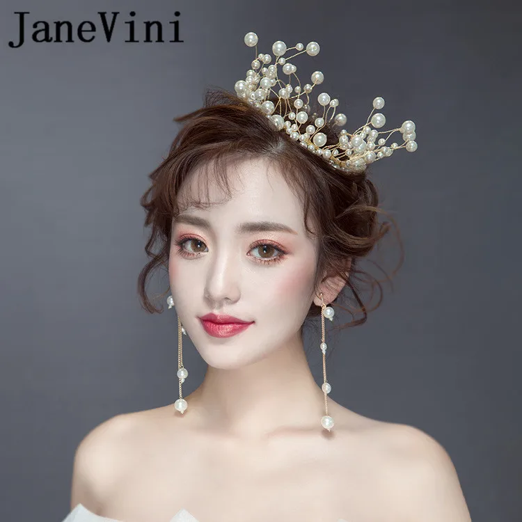 JaneVini Gold Pearl Headband Bride Round Tiaras Crowns Earrings Set Luxury Bridal Wedding Hair Jewelry Womens Accessoires 2019
JaneVini Gold Pearl Headband Bride Round Tiaras Crowns Earrings Set Luxury Bridal Wedding Hair Jewelry Womens Accessoires 2019