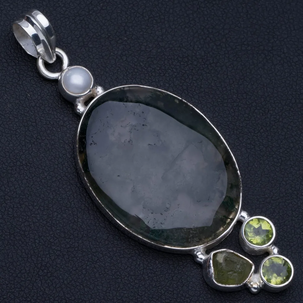 Natural Moss Agate,Peridot,Drusy Druzy River Pearl Punk Style 925 Sterling Silver Pendant 2 1/2" P0347
Natural Moss Agate,Peridot,Drusy Druzy River Pearl Punk Style 925 Sterling Silver Pendant 2 1/2" P0347