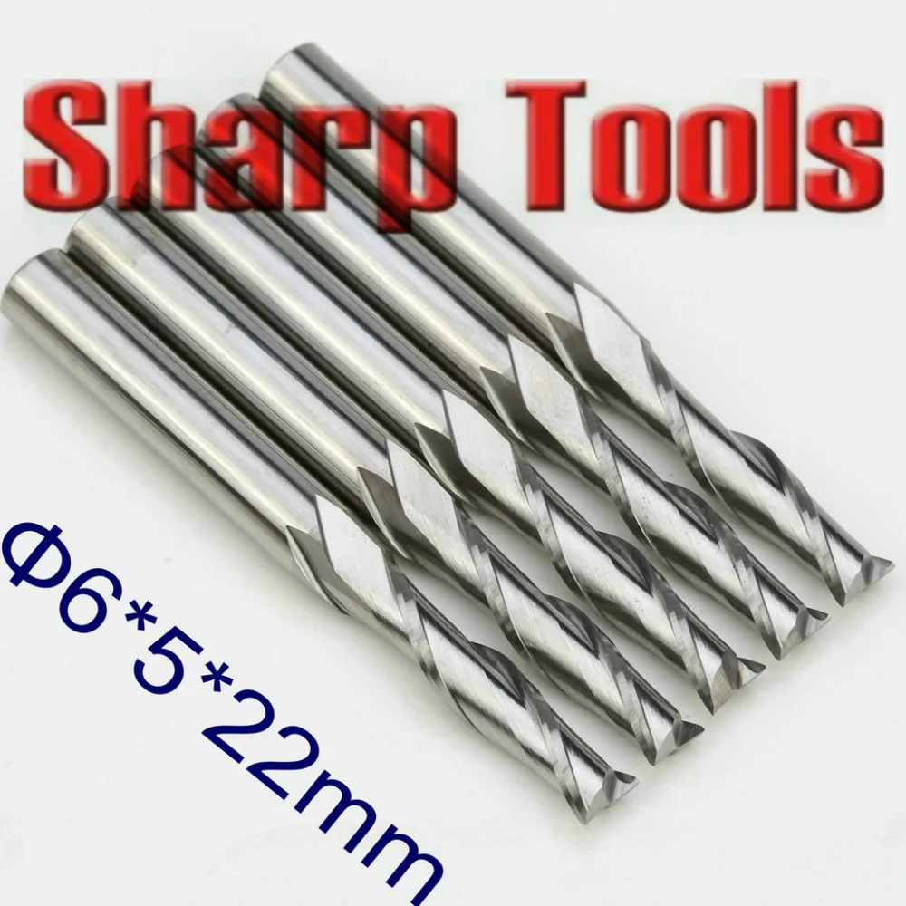 

5pc 6x5x22mm 2 Flute End Mill Carbide Cutters Spiral Router Bit for Acrylic MDF Engraving Cutting Tungsten CNC Milling Tools