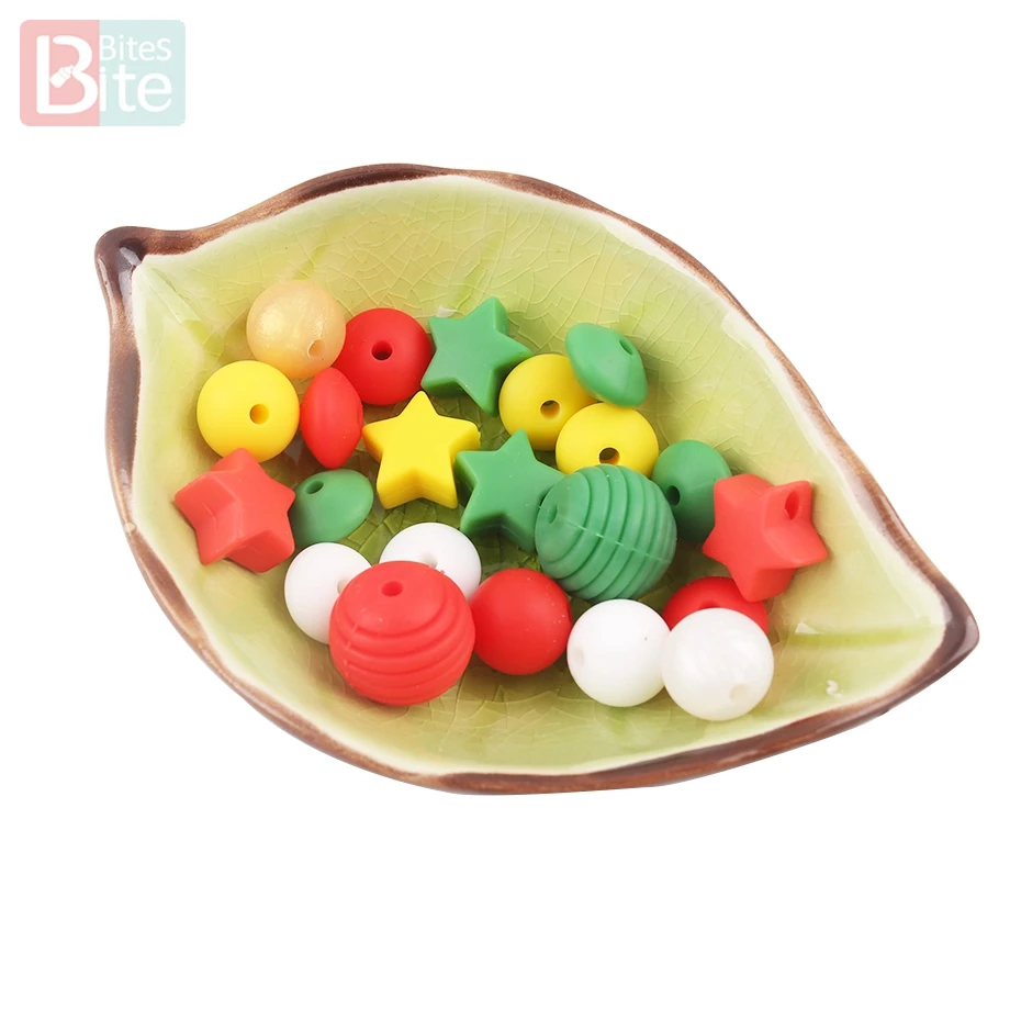 

Bite Bites 20pc Silicone Beads Christmas Series Baby Teething BPA Free DIY Nursing Gift Pacifier Chain Food Grade Baby Teether