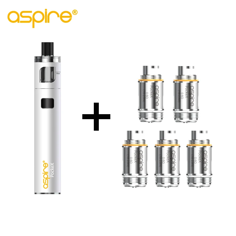 E-Cigarette Vape Kit Aspire PockeX Pocket AIO Kit With 5pcs 0.6 ohm 316L SS U Tech Coils Electronic Cigarette Vape Pen Kit