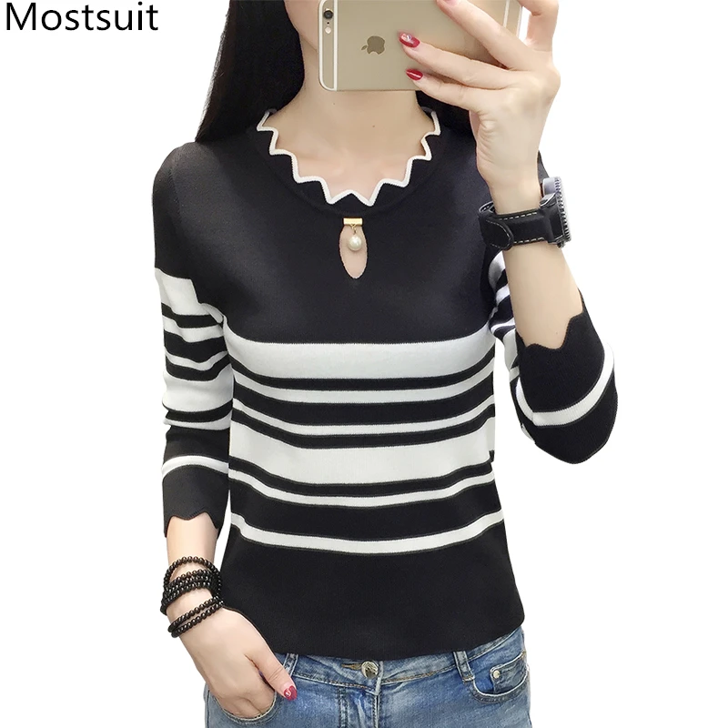 Striped Knitted Sweater Pullovers Women Long Sleeve O-neck Pearl Hollow Tops Spring Autumn Female Slim Casual Basic Pullovers
Striped Knitted Sweater Pullovers Women Long Sleeve O-neck Pearl Hollow Tops Spring Autumn Female Slim Casual Basic Pullovers