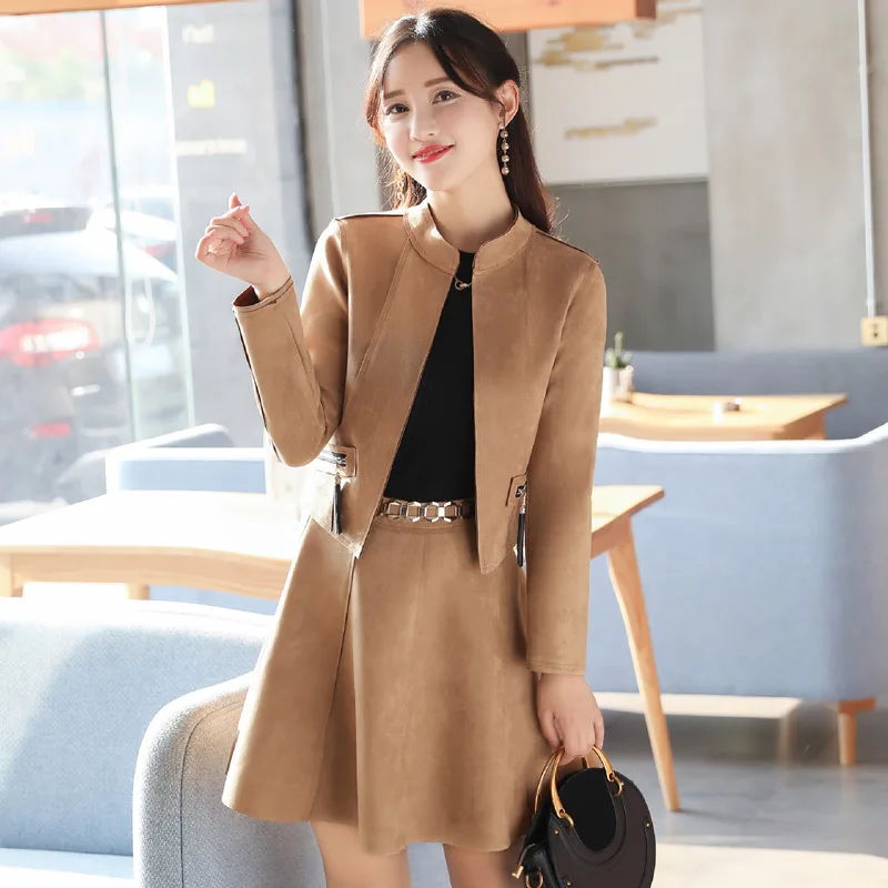 suede skirt and jacket set