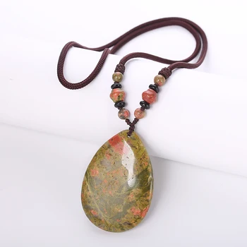 Natural Agate Healing Crystal Reiki Pendant Necklace Water droplets Amulets Talismans Couple Necklace Women Green pattern stone
Natural Agate Healing Crystal Reiki Pendant Necklace Water droplets Amulets Talismans Couple Necklace Women Green pattern stone