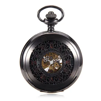 Luxury Black Skeleton Steampunk Hollow Case Roman Number Hand Wind Mens Mechanical Pocket Watch Half Hunter reloj de bolsillo
Luxury Black Skeleton Steampunk Hollow Case Roman Number Hand Wind Mens Mechanical Pocket Watch Half Hunter reloj de bolsillo