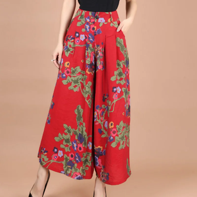 Лидер продаж летние женские свободные брюки с цветочным принтом большие размеры
