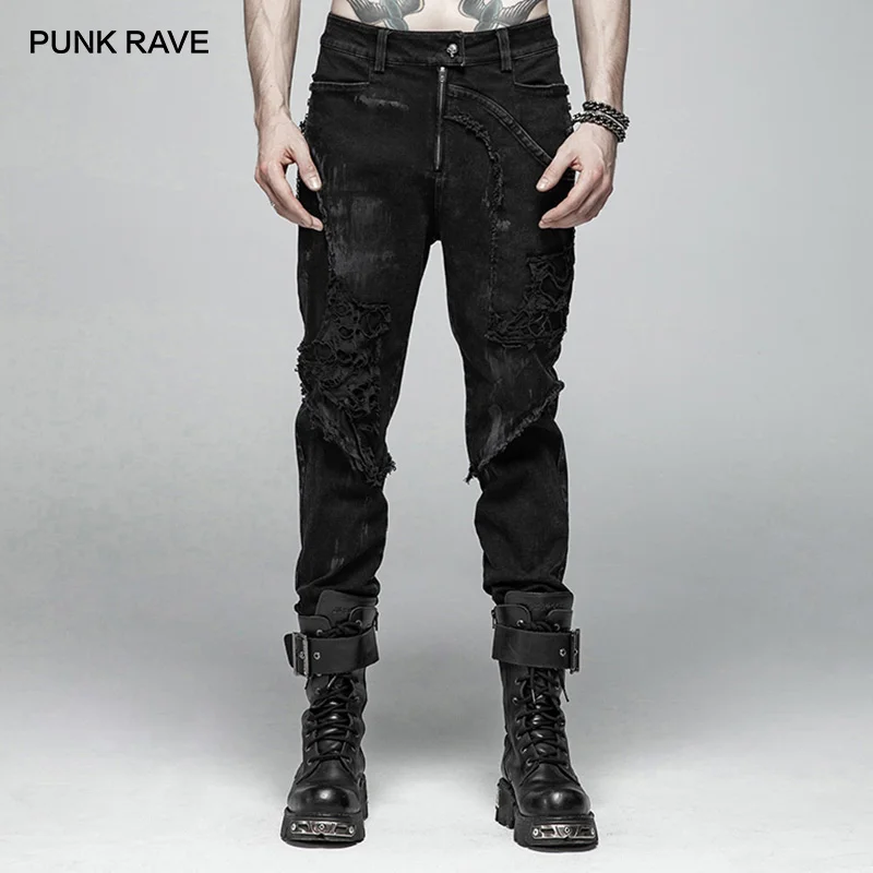 PUNK RAVE New Men's Punk Rock Broken Hole Net Black Long Trousers Gothic Casual Male Motocycle Cotton Denim Pants Visual Kei
PUNK RAVE New Men's Punk Rock Broken Hole Net Black Long Trousers Gothic Casual Male Motocycle Cotton Denim Pants Visual Kei