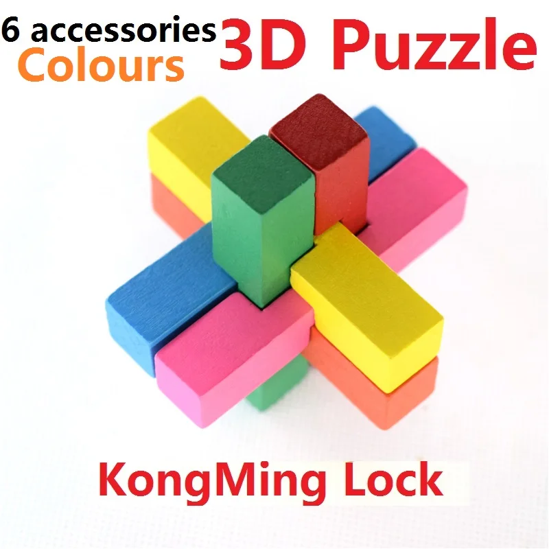 Colour KongMing Lock/Luban Lock 3D Puzzle Wooden Brain Teaser Puzzle Game Intelligence game Toys for 6 accessories
Colour KongMing Lock/Luban Lock 3D Puzzle Wooden Brain Teaser Puzzle Game Intelligence game Toys for 6 accessories
