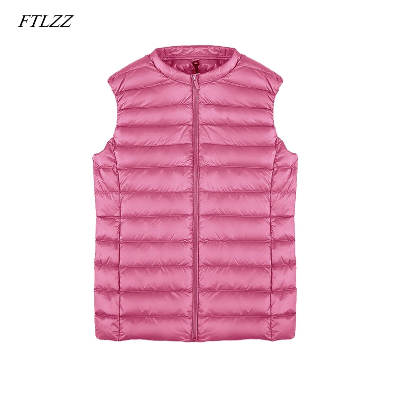Фото FTLZZ Autumn Women 90% Ultra Light White Duck Down Vest Coat Plus Size S-3XL Female Slim Sleeveless Short Waistcoat | Женская одежда