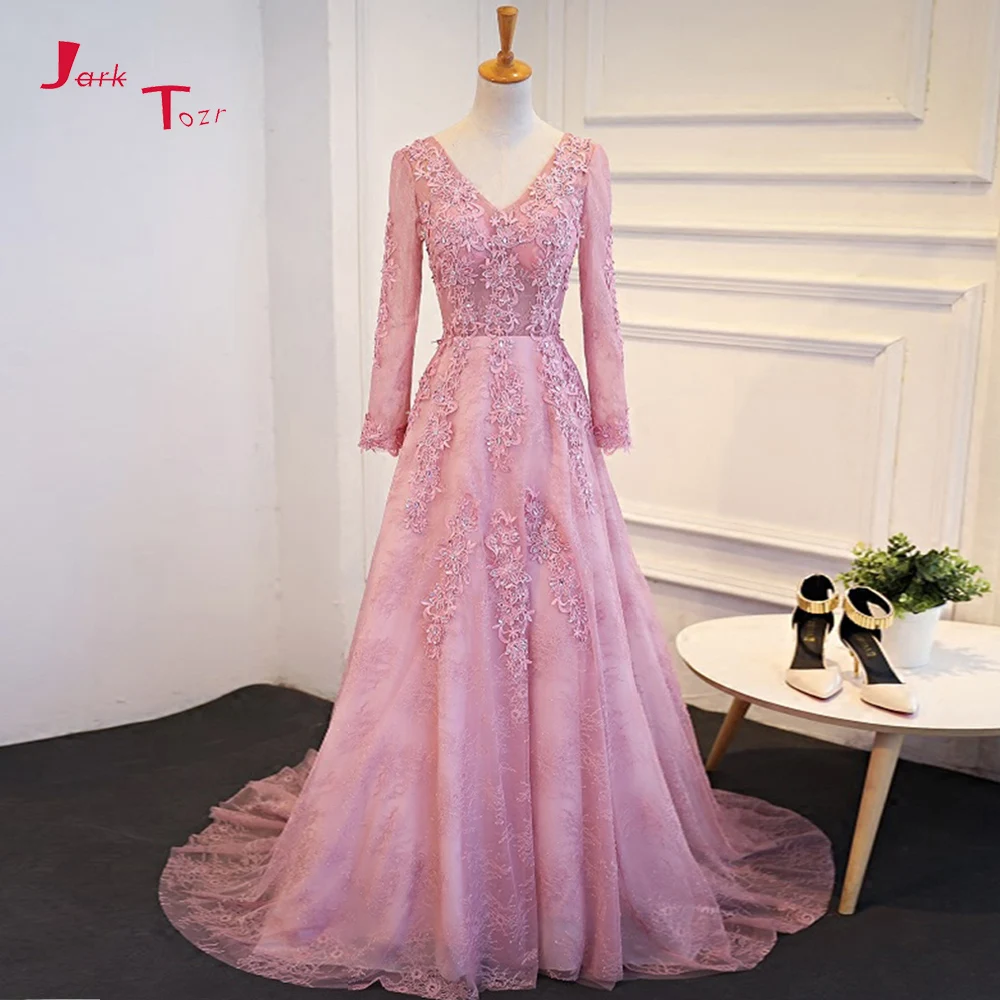 Jark Tozr 2019 New Arrive V-neck Backless Full Sleeve Evening Dresses Abiye Crystal Appliques Pink Lace Formal Gown Abendkleider
Jark Tozr 2019 New Arrive V-neck Backless Full Sleeve Evening Dresses Abiye Crystal Appliques Pink Lace Formal Gown Abendkleider