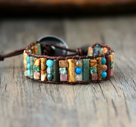 Tube Shape Natural Stones Single Leather Wrap Bracelet Semi Precious Stone Beaded Cuff Bracelet Women Boho Bracelet Dropshpip
Tube Shape Natural Stones Single Leather Wrap Bracelet Semi Precious Stone Beaded Cuff Bracelet Women Boho Bracelet Dropshpip
