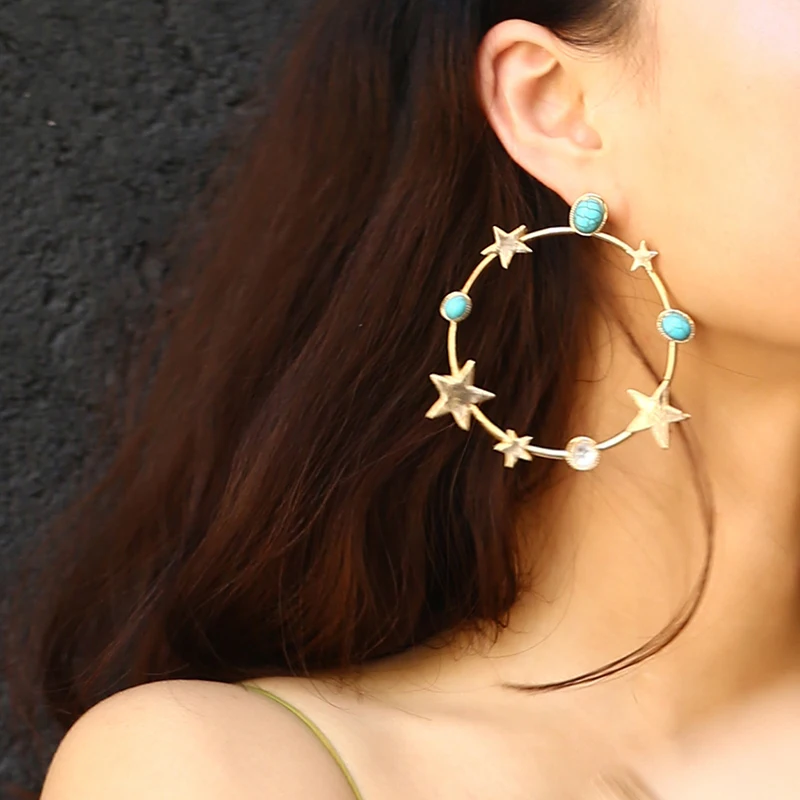 SRCOI Bohemia Round Green Stone Star Hoop Earrings Gold Silver Color Big Circle Exaggerated Pentagram Earrings Women Trendy Gift
SRCOI Bohemia Round Green Stone Star Hoop Earrings Gold Silver Color Big Circle Exaggerated Pentagram Earrings Women Trendy Gift