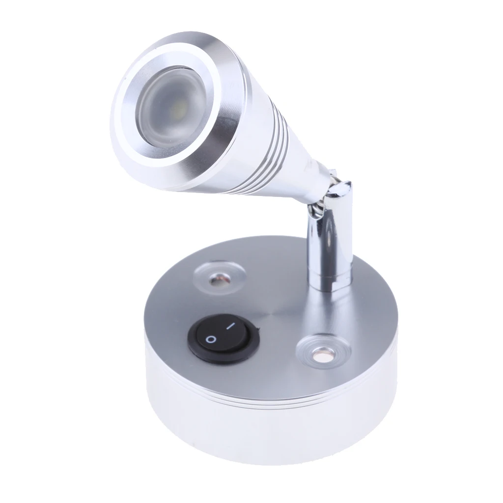 12V 3W 6000K Wall LED Spot Reading Light Switch Caravan Camper Boat Silver