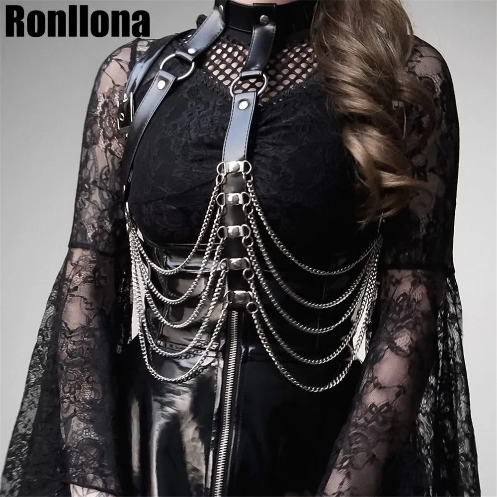 Leather Metal Body Chain Bralette Top Cage Body Harness Belt Punk Goth Garter Strap Sexy Leather Chain Bra Fetish Women Lingerie
Leather Metal Body Chain Bralette Top Cage Body Harness Belt Punk Goth Garter Strap Sexy Leather Chain Bra Fetish Women Lingerie