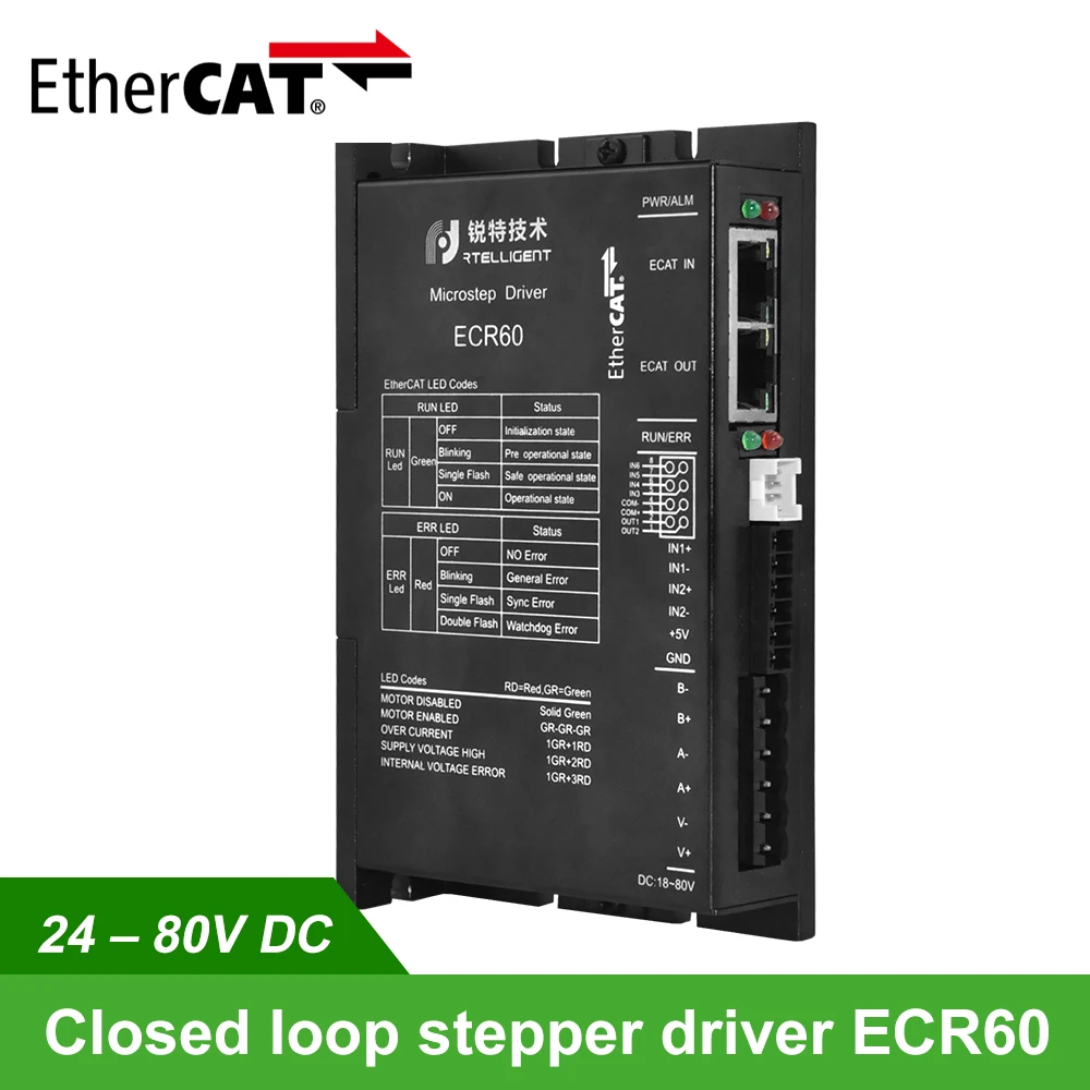 Rtelligent Nema 23 24-80V DC EtherCAT Fieldbus type Closed loop Stepper Motor Driver CiA402 standard
Rtelligent Nema 23 24-80V DC EtherCAT Fieldbus type Closed loop Stepper Motor Driver CiA402 standard