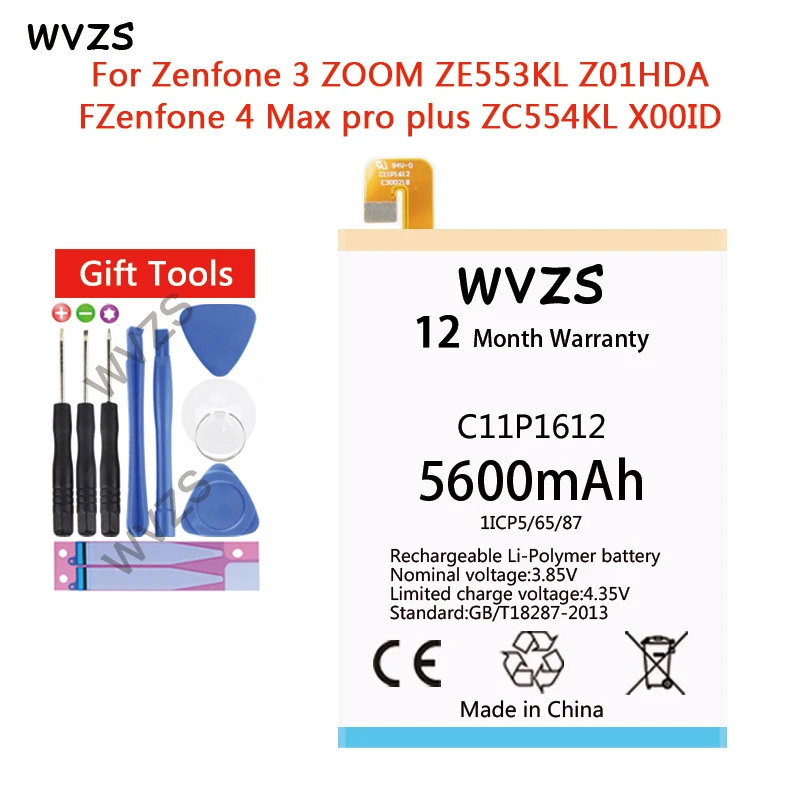 Аккумулятор wvzs 5600 мАч C11P1612 для Asus Zenfone 4 Max pro plus ZC554KL X00ID 5 "Zenfone 3 ZOOM ZE553KL Z01HDA |