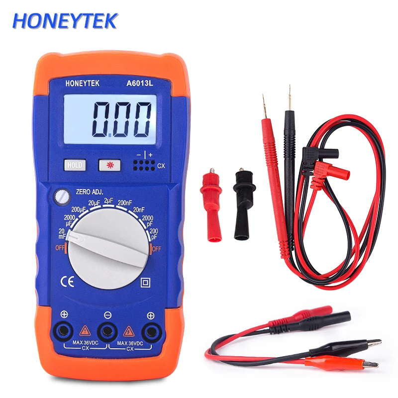 HONEYTEK Capacitor Tester Electronics Capacitance Meter Measuring Capacitance+Needle Tip Probe Leads+Alligator Clips tool kit
HONEYTEK Capacitor Tester Electronics Capacitance Meter Measuring Capacitance+Needle Tip Probe Leads+Alligator Clips tool kit
