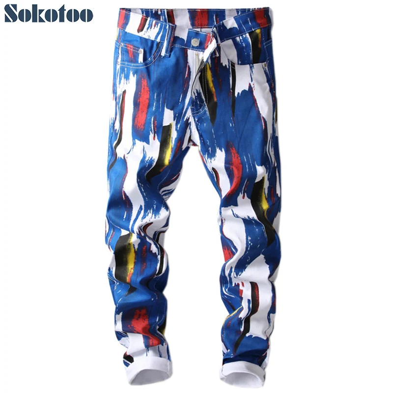 Sokotoo Men's fashion 3D pattern slim skinny printed jeans Blue white stretch denim pants
Sokotoo Men's fashion 3D pattern slim skinny printed jeans Blue white stretch denim pants