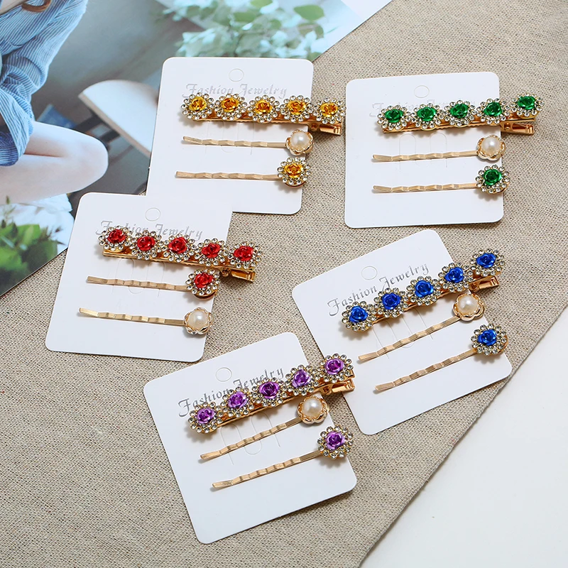 3 Pcs/Set Korea gold Metal Hairpin Colorful Crystal Rose Flower Hair Clips Rhinestone hairgrips pins Barette for women Jewelry
3 Pcs/Set Korea gold Metal Hairpin Colorful Crystal Rose Flower Hair Clips Rhinestone hairgrips pins Barette for women Jewelry