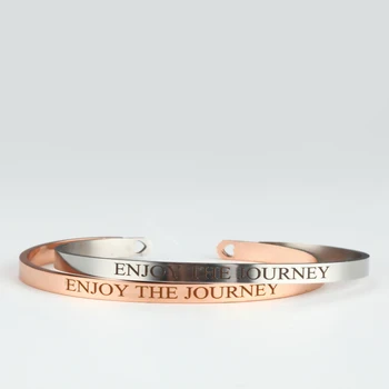

Enjoy The Journey Stainless Steel Engraved Inspirational Quote Cuff Bracelet Mantra Bracelet Bangle for Women