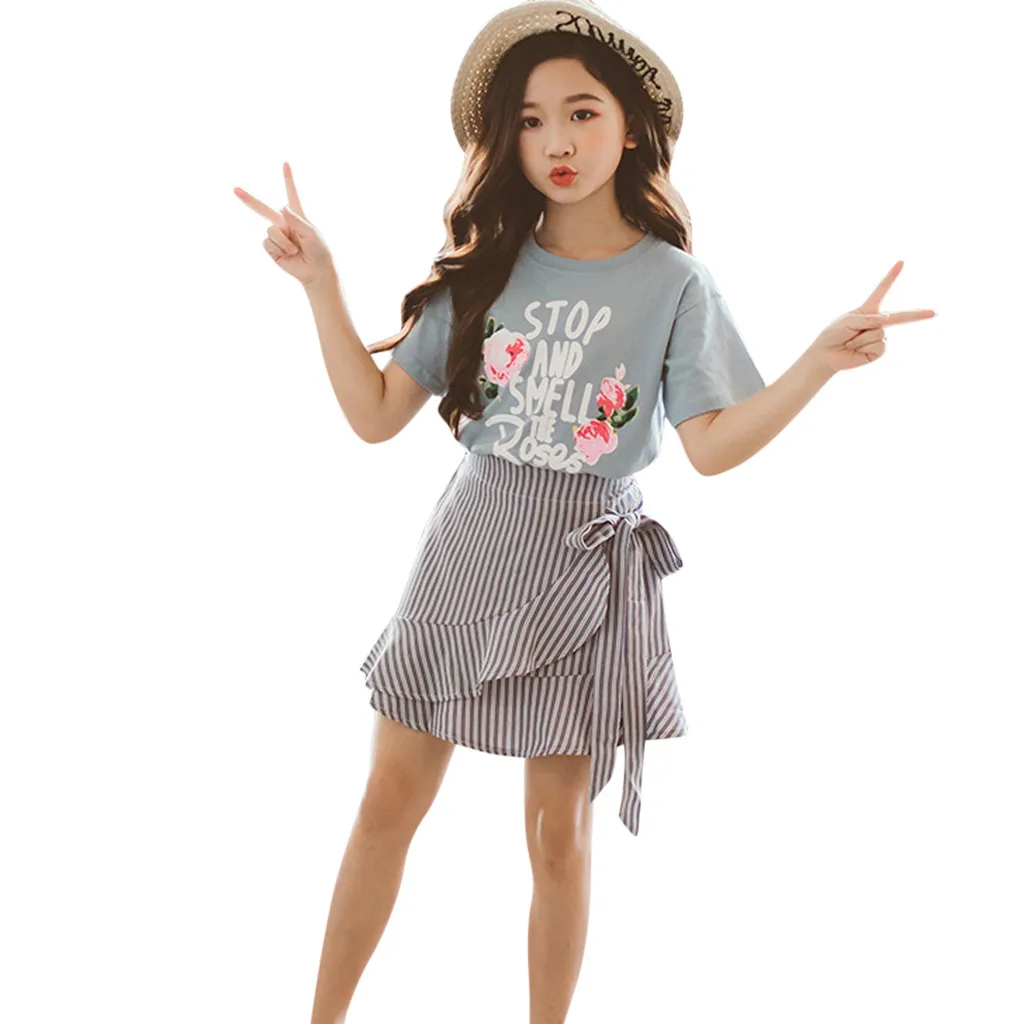 2019 Summer Teen Kids Girls Outfits Sets Letter Roses Short Sleeve T Shirt Tops Falbala Dress Skirt Set #BL2
2019 Summer Teen Kids Girls Outfits Sets Letter Roses Short Sleeve T Shirt Tops Falbala Dress Skirt Set #BL2