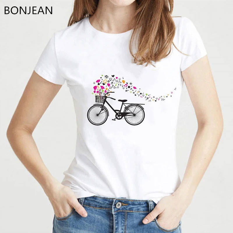 

Loveheart Bicycle Printed Tshirt Women Harajuku Kwaii T Shirt White Summer Top Female T-Shirt Tumblr Tee Shirt Femme Clothe