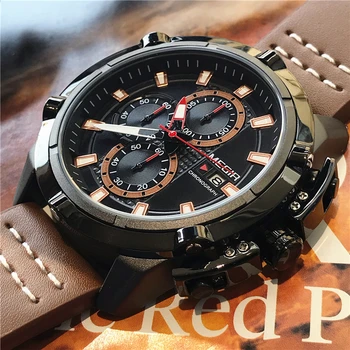 Megir Multi-function Stopwatch Men's Leather Watch Large Dial Fashion Luminous Watch Waterproof Calendar Quartz Watches Students
Megir Multi-function Stopwatch Men's Leather Watch Large Dial Fashion Luminous Watch Waterproof Calendar Quartz Watches Students