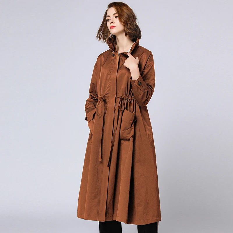 Trench Coats Plus Size Woman 2020Autumn Winter Oversized Red Black Long Elastic Waist Fashion Coat Outwear Female 4XL | Женская одежда