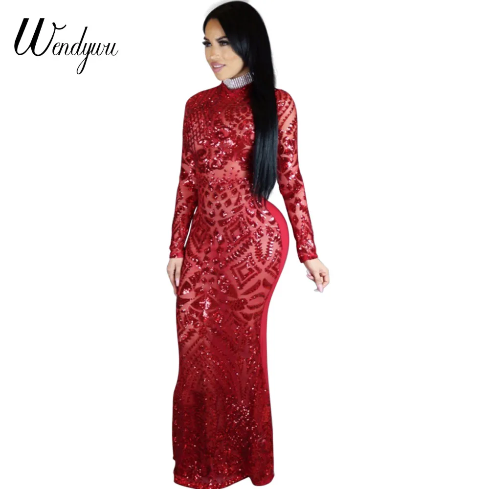 Wendywu New Special Design Mesh Patchwork Sequined Long Sleeve Red Mermaid Long Dress
Wendywu New Special Design Mesh Patchwork Sequined Long Sleeve Red Mermaid Long Dress