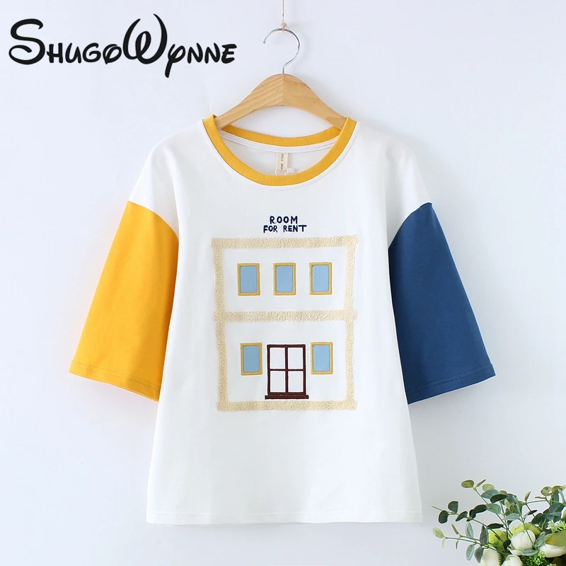 2019 Summer Women Harajuku T shirt Mori Girl Loose O-neck Embroidery Spell Color Short Sleeve Cotton Tshirt Tops Female Tees
2019 Summer Women Harajuku T shirt Mori Girl Loose O-neck Embroidery Spell Color Short Sleeve Cotton Tshirt Tops Female Tees