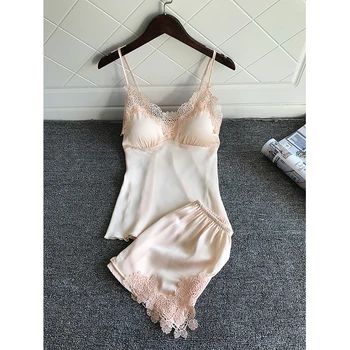 Sling Pajamas Women Summer Sexy Ice Silk Two Suit With Chest Pad Silk Shorts Thin Gathered Large Yards Home Service
Sling Pajamas Women Summer Sexy Ice Silk Two Suit With Chest Pad Silk Shorts Thin Gathered Large Yards Home Service